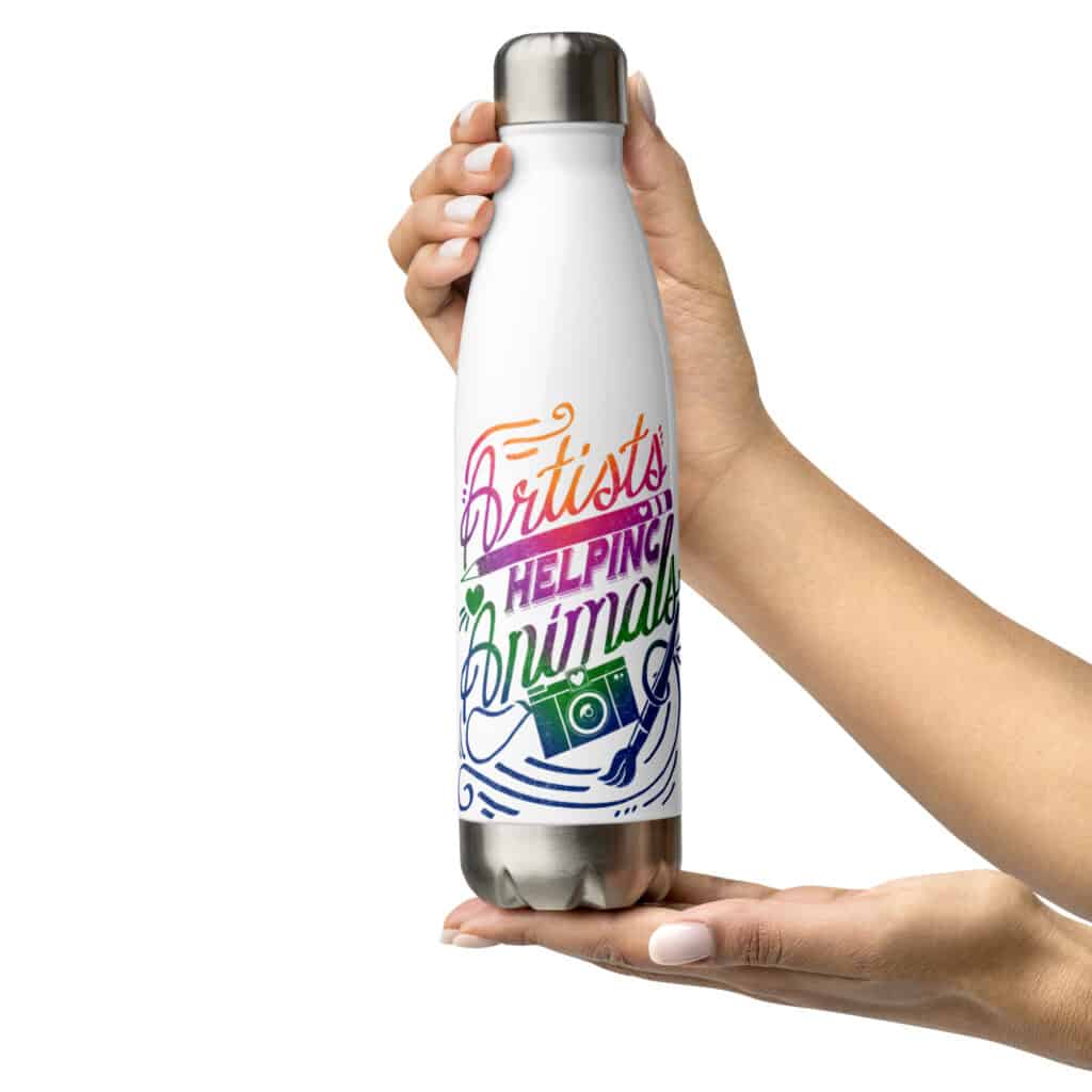 Artists Helping Animals (color): Stainless Steel Water Bottle – Hearts 